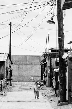 Little boy standing at the end of street