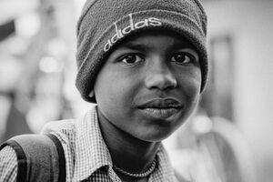 Boy wearing knit cap