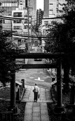 鳥居をくぐる女性