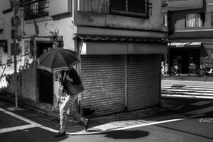 umbrella in front of shutter