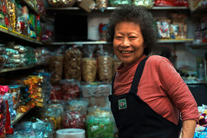 Woman working in candy store
