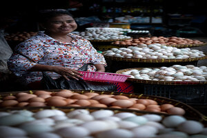 Woman selling eggs in market in Dalah