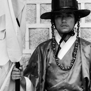 Young man wearing old fashioned costume