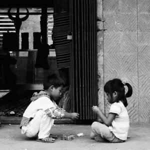 Boy and girl playing together