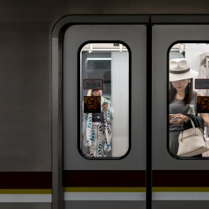 Woman in a train car