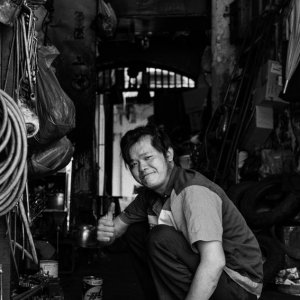 Thumbs-up in maintenance shop