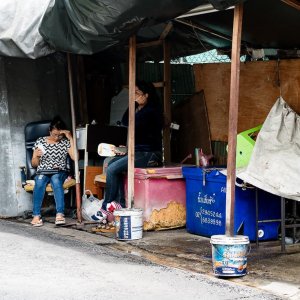 Two women in a shack