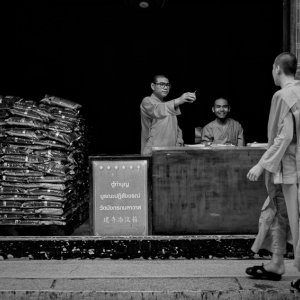 Young monks working in temple