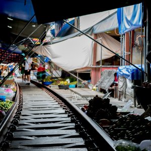 Railroad in the center of market