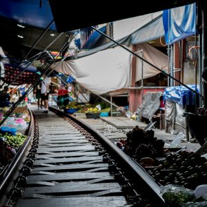 Railroad in the center of market