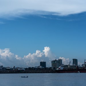 Fishing boat floating on Yangon river