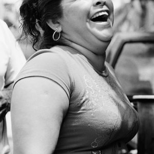 Belly laugh of woman