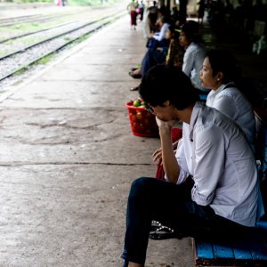 People waiting for train in Phaya Lan Train Station