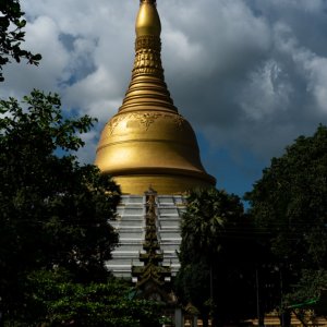 Golden Mahazedi Pagoda under blue sky