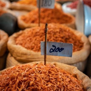 Heap of dried shrimp in Tha Tien Market