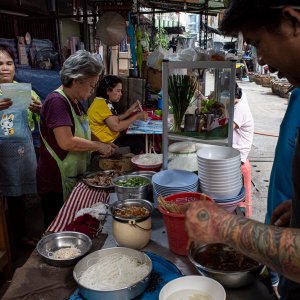 Food stall where a tattooed man worked