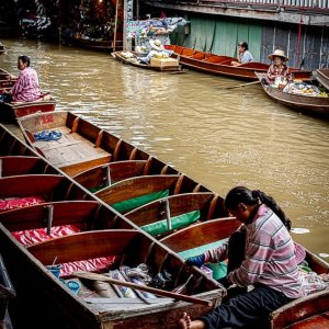 Empty boats in Damnoen Saduak Floating Market