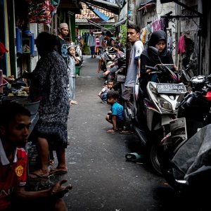 Local people hanging out in the lane in Jakarta