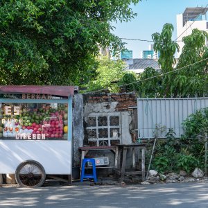fruit stand in a residential area