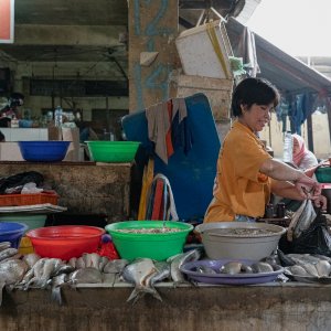Fishmonger in Kanoman market