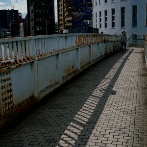 Tattered pedestrian bridge