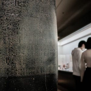 Code of Hammurabi Stele standing tall at the museum