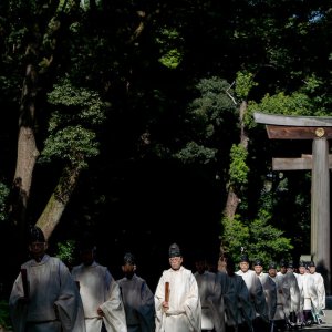 Imperial envoy walking in Meiji Shrine