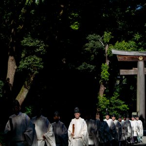 Imperial envoy walking in Meiji Shrine