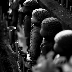 Jizo lined up at Zojo-ji Temple