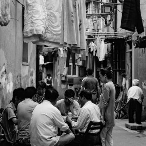 Local people playing mahjong in street