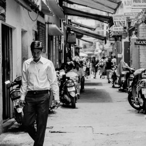 Man walking with head down