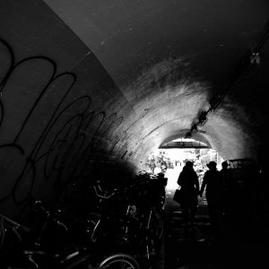 Silhouettes in tunnel