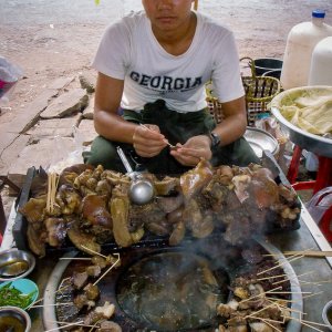 Burmese pork offal skewer stall
