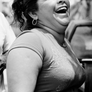 Belly laugh of woman