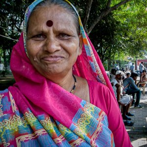 Older woman with deep red Bindi
