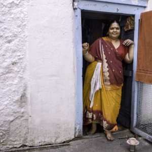 Woman wearing vivid saree