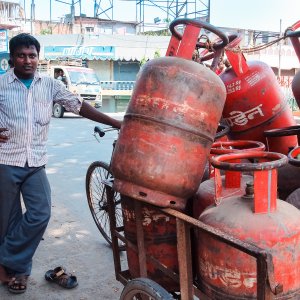 Man delivering gas cylinders