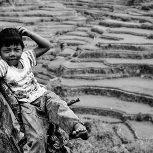 Boy and rice terraces