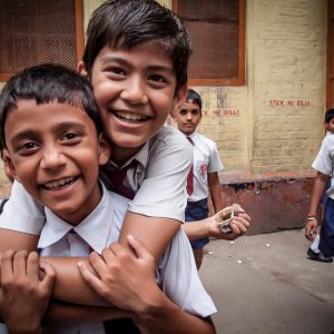 Smiling elementary school boys in Kolkata