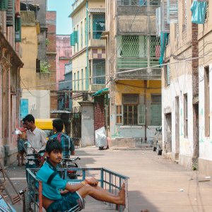 Man sitting on cart