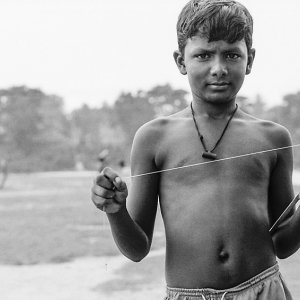 Boy having kite string