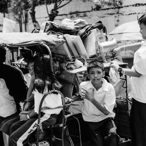 School boys and girls on trishaw
