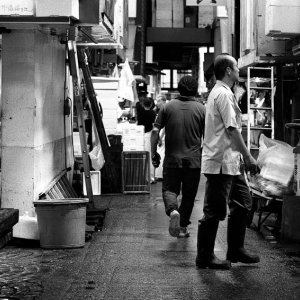 Men walking passage in Tsukiji Market