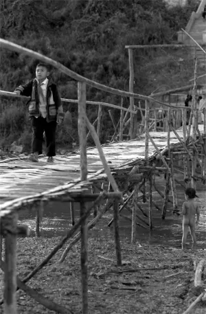 Bamboo bridge spanned over Nam Khan River