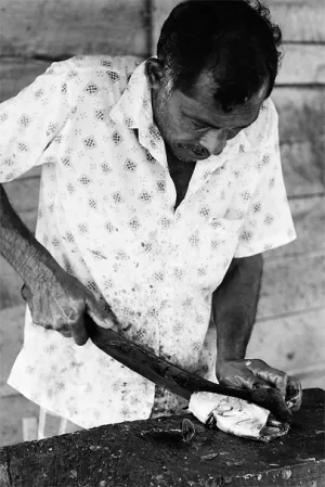 Man cutting ocean-fresh fish