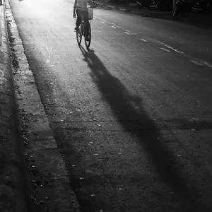 Bicycle running evening street