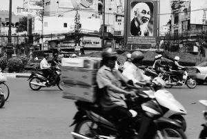 Poster of Ho Chi Minh in center of roundabout