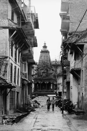 Hindu temple at the end of street