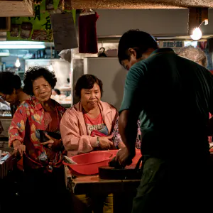 Customers lining up at the fish store