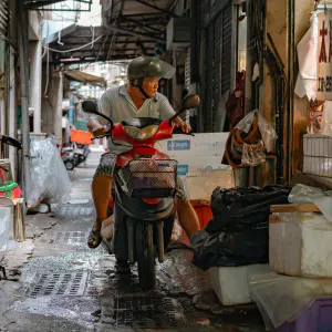 scooter in a messy lane